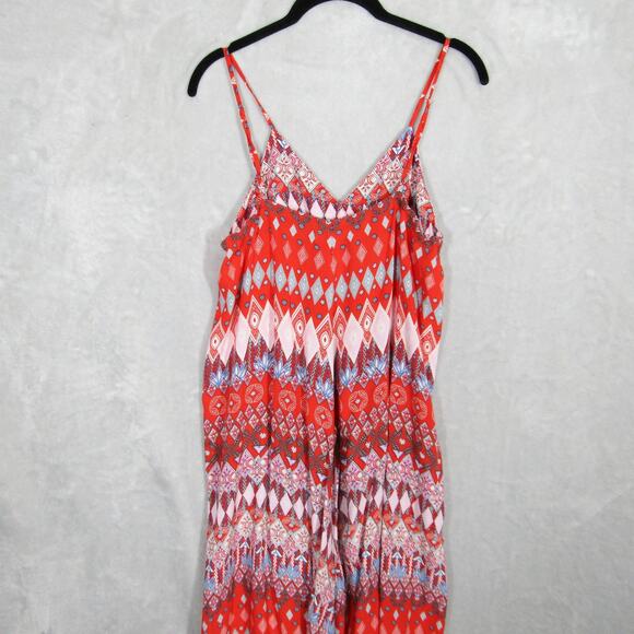 Akualani Maxi Dress Womens Medium Red Boho Aztec Geometric Print Summer Tank - Picture 9 of 11